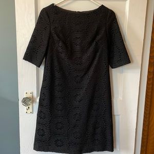 Adrianna Papell Black Crew Neck Lace Short Sleeve Shift Dress Size 12